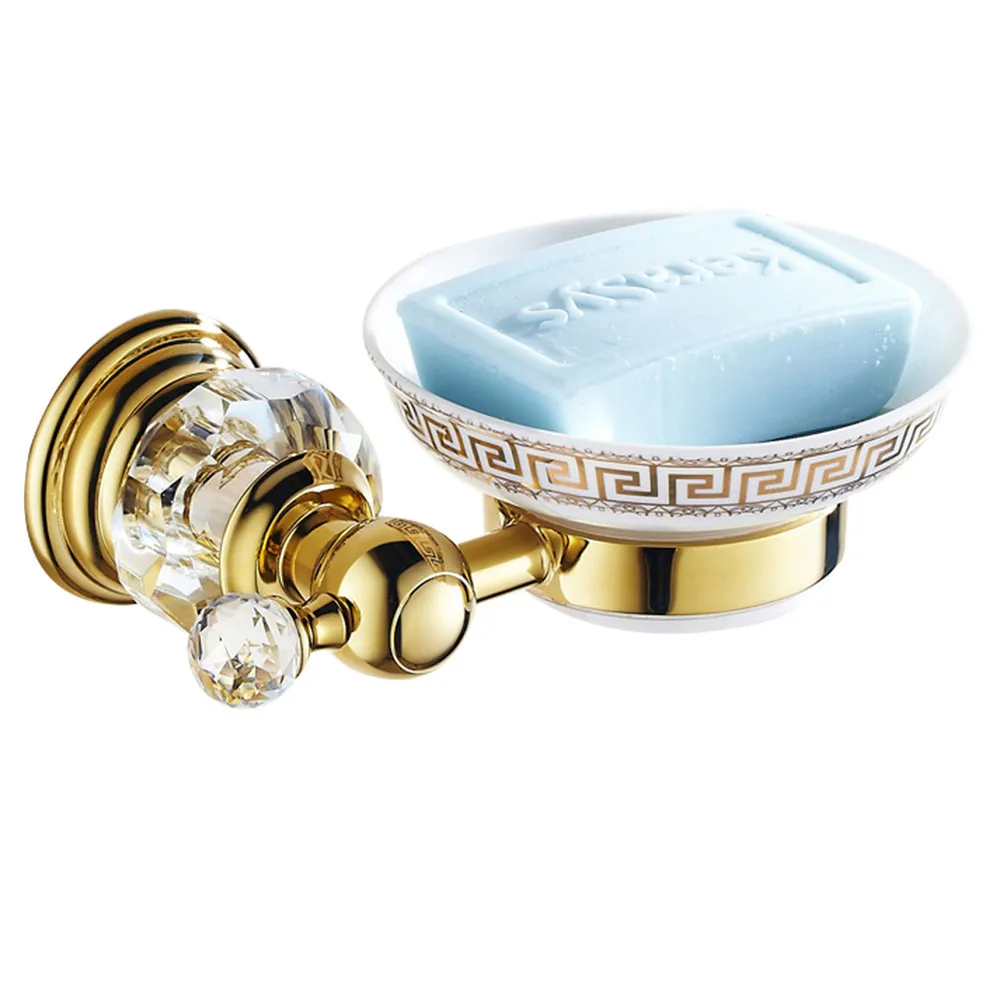 soap dish Лейден Золотой цинковый сплав и кристалл аксессуары для ванной комнаты Набор Фен держатель для туалетной щетки держатель для полотенец крючок для халата - Цвет: soap dish