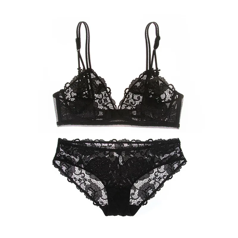Black Varsbaby женское сексуальное кружевное нижнее белье без подкладки, женские комплекты бюстгальтеров без косточек с регулируемыми лямками - Цвет: Black