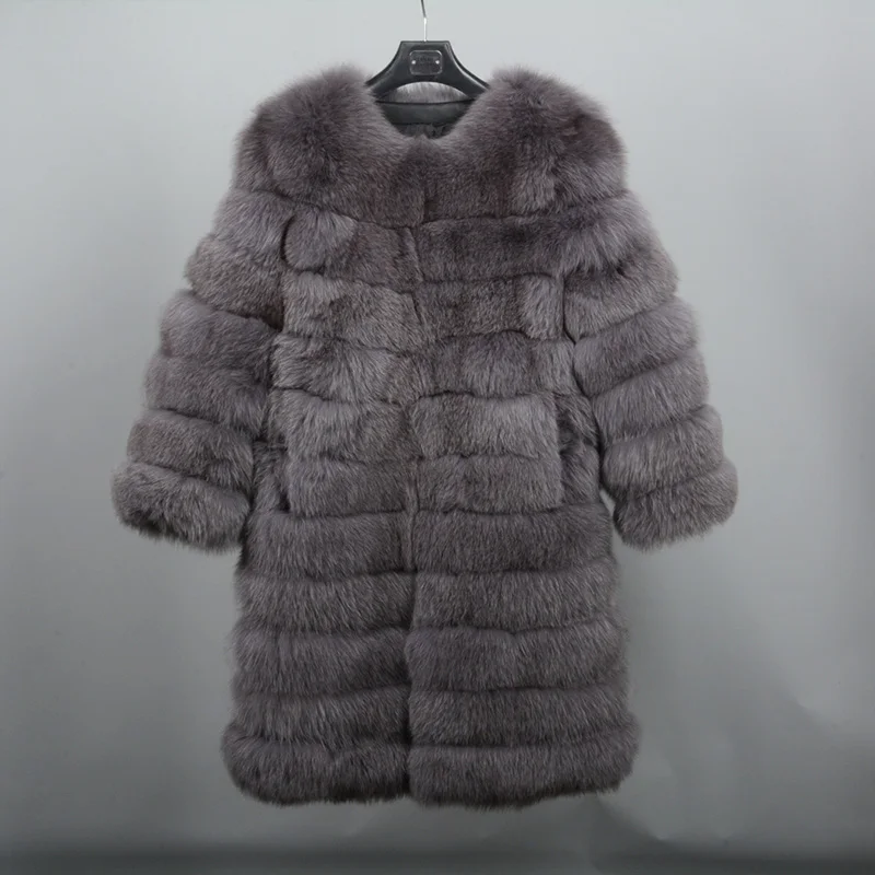 Jancoco Max 11 строк зимние теплые длинные пальто из натурального Лисьего меха женская верхняя одежда высокого качества натуральная Меховая куртка Верхняя одежда S7169 - Цвет: Dark Grey