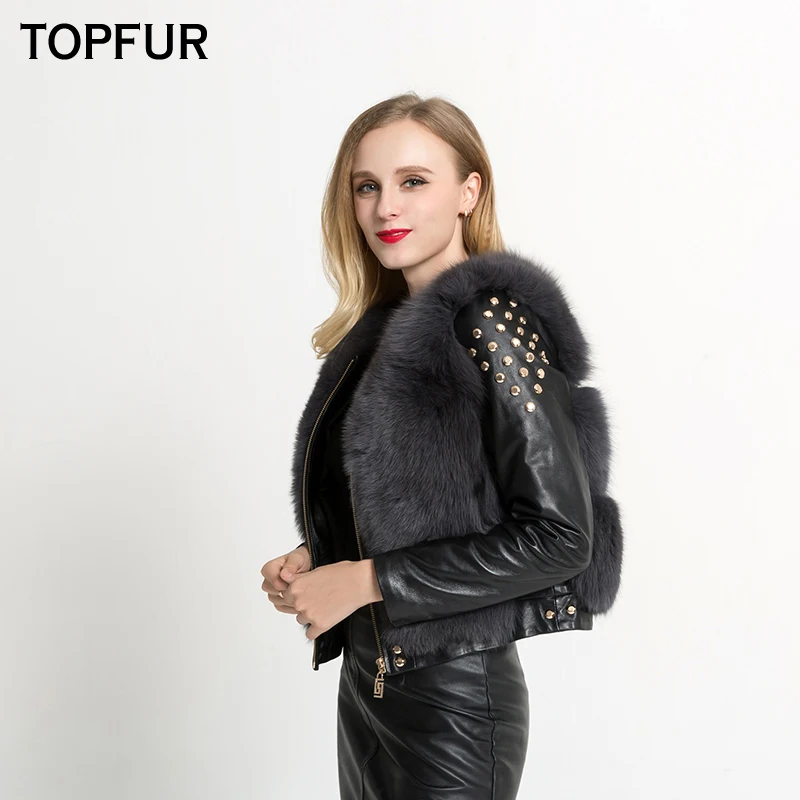 TOPFUR Новое Поступление Женское пальто из лисьего меха модная зимняя короткая