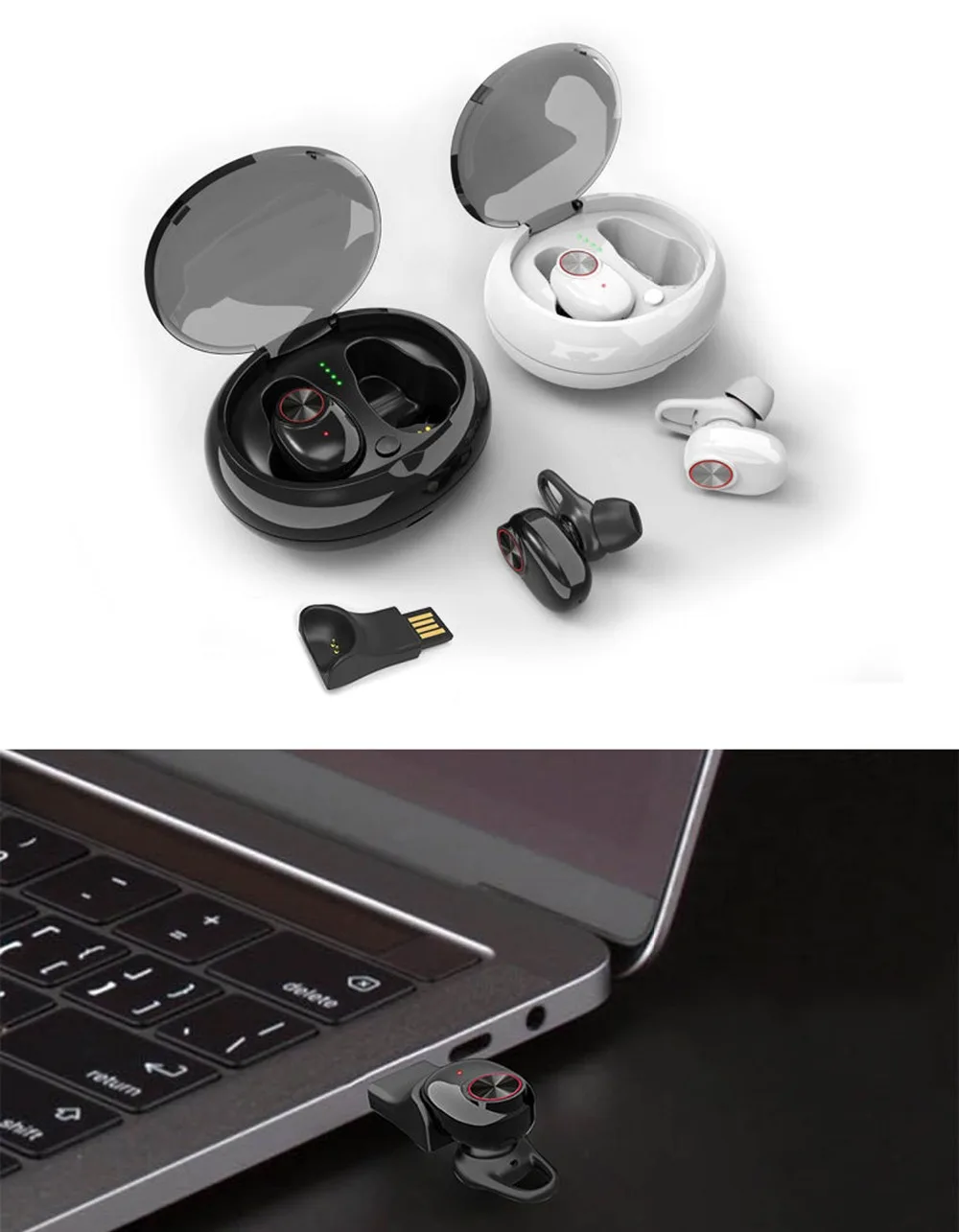 Двойной V5 наушники Bluetooth 5,0 гарнитура Беспроводной вкладыши с гарнитура Хэндс фри, стерео музыкальная, поддерживающие беспроводную зарядку QI с зарядным устройством IPX5 Водонепроницаемый