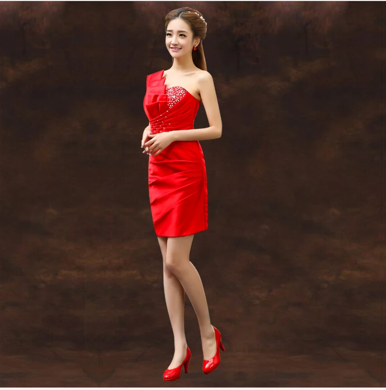 Новое красное платье невесты с одним открытым плечом бальное для выпускного