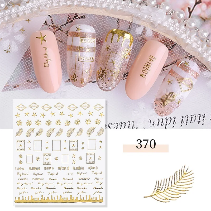 F610-370 3D стикер для ногтей, наклейка Звезда Луна, лазер, Золотой Серебряный ноготь, художественная наклейка, металлическая полоса, много размеров, украшения для ногтей, маникюр - Цвет: F610-370