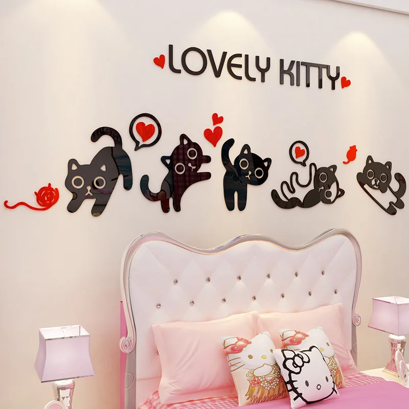 Прекрасный Kitty Дизайн стены Стикеры DIY акрил Наклейки для детской комнаты ясли