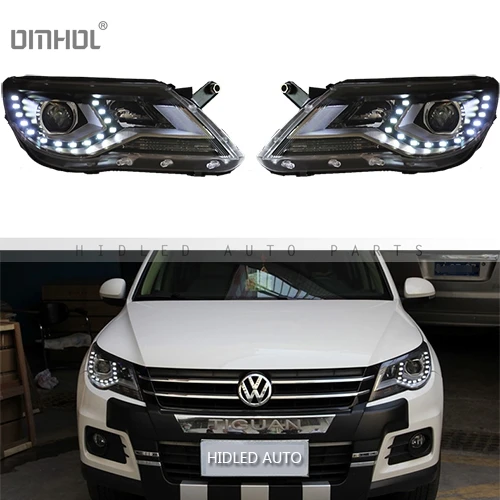 1 комплект HID биксенон Hi/Lo лучи фары в сборе с светодиодные дневные ходовые огни для VW Volkswagen Tiguan 2009-2013, Plug& Play