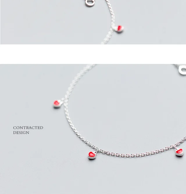Trustdavis 925 Real Sterling Silver Fashion Women's Jewelry 5 Red Heart 21cm Sweet Anklets For Women Sterling Silver DS600