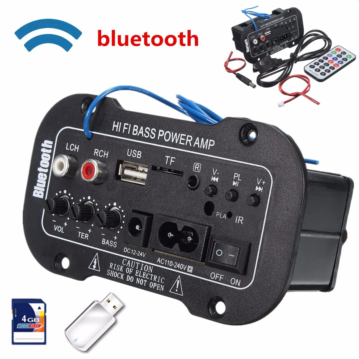 CARCHET 220 В 5 дюймов Автомобильный Bluetooth усилитель цифровой HiFi бас мощности стерео USB