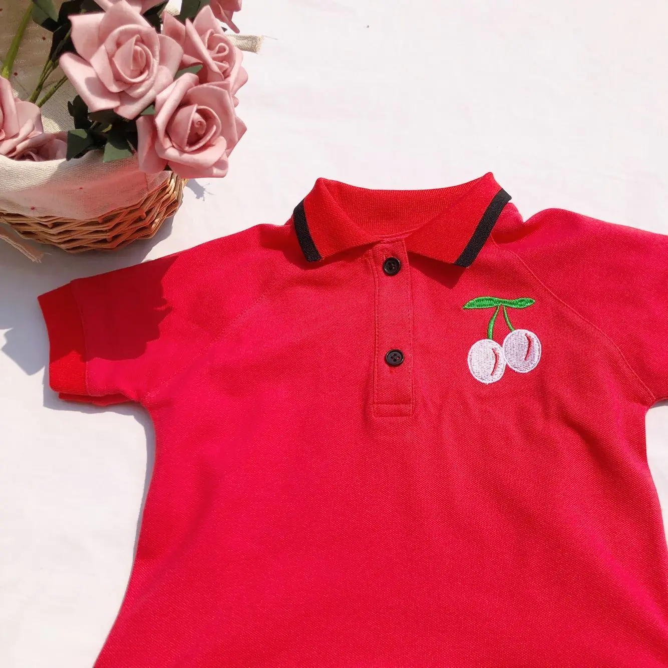 2019 Summer New Arrival cotton korean style short sleeve with cherry embroidery all-match dress for cute sweet baby girls | Детская