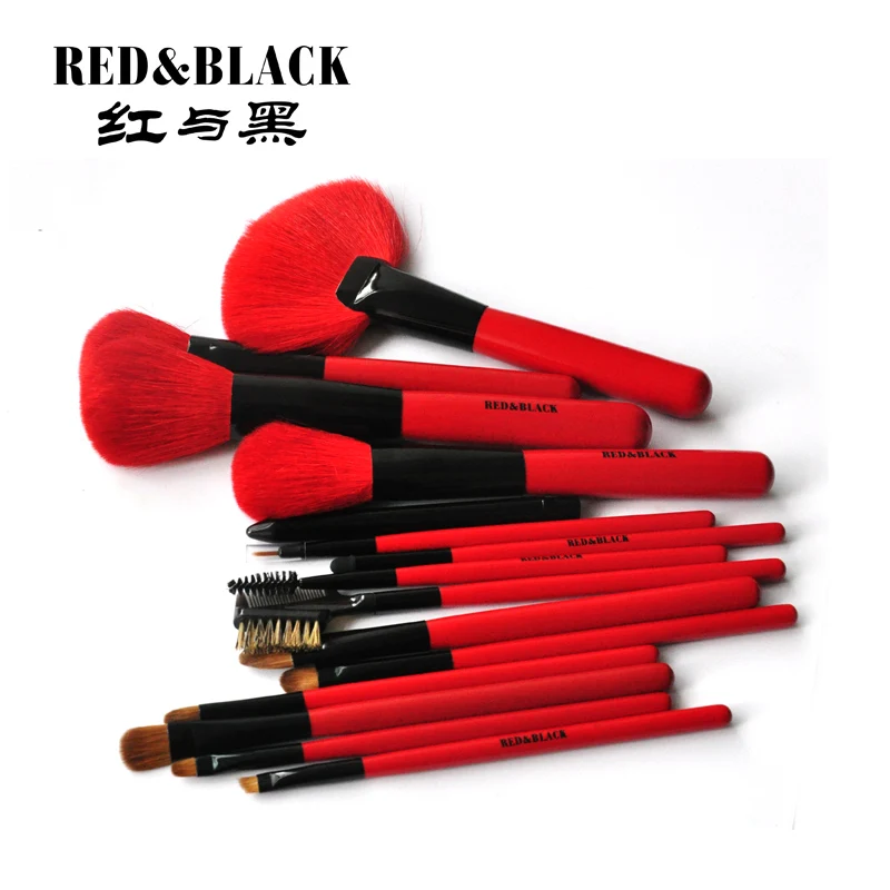 Red&ampBlack 15 Brushes set black bag&ampred handle Professional Makeup Cosmetic tools beauty brushes | Красота и здоровье