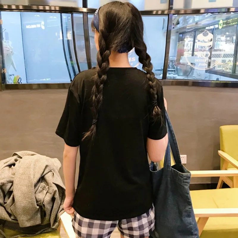 Женская футболка с вышитым персонажем из мультфильма Harajuku однотонная Корейская
