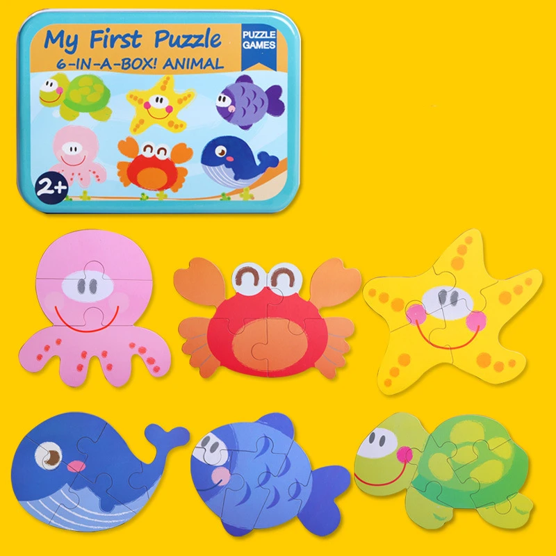 Дети Анима Tangram пазл мультфильм 3D головоломка с металлической железной коробкой