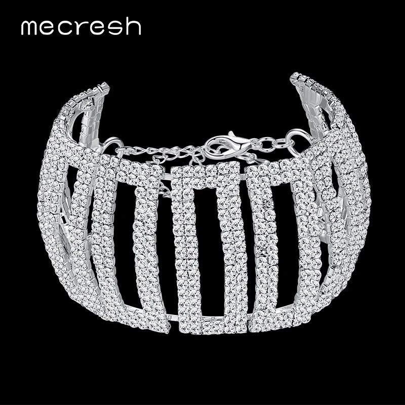 Mecresh Simple Geometric Rhinestone Bracelets Bangles for Women Silver Color Bridal Wedding Engagement Jewelry MSL345 | Украшения и
