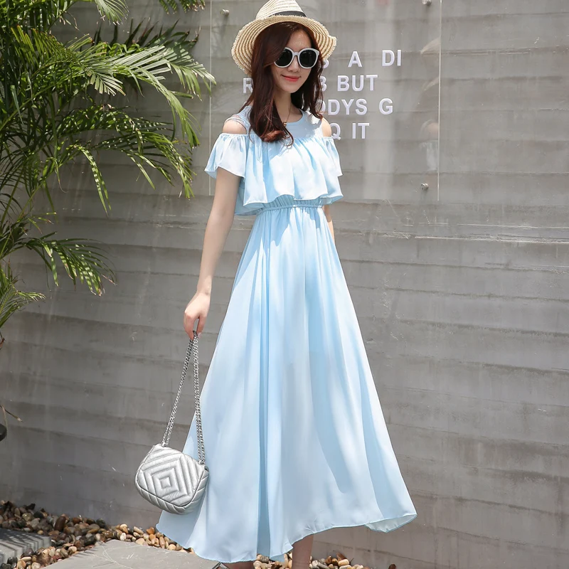 Женское платье невесты белое или черное шифоновое с открытыми плечами пляжные