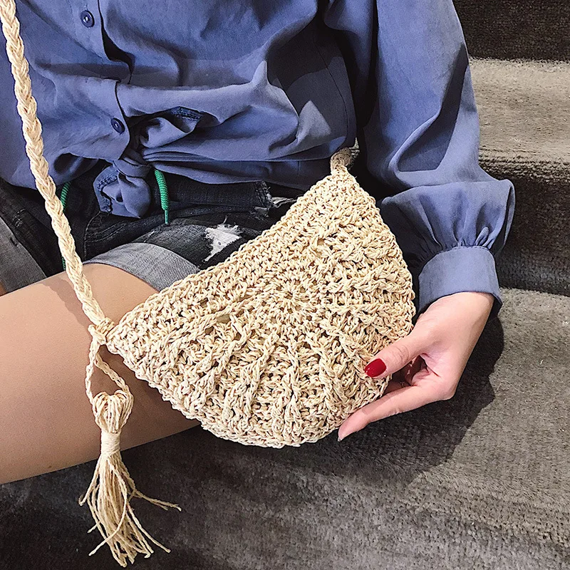 Женская Соломенная Сумка SMOOZA летняя пляжная плетеная через плечо из ротанга