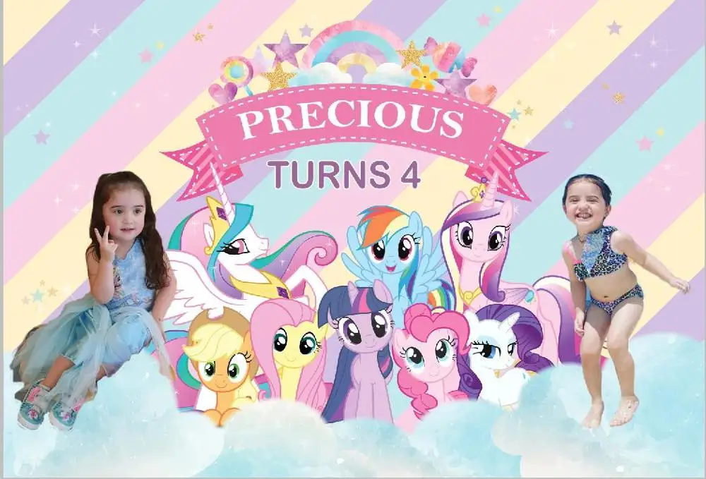 Виниловый фон для студийной фотосъемки с надписью My Little Pony радужными облаками