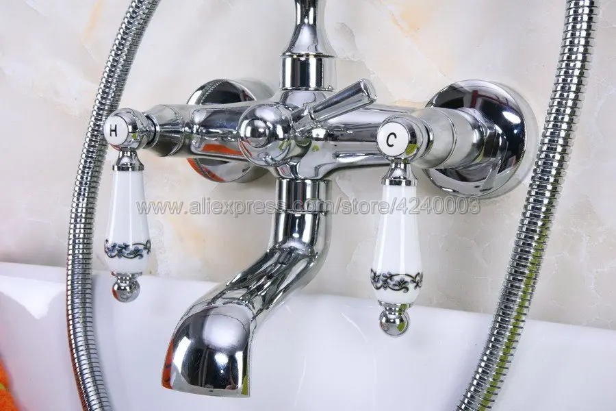 Хромированный смеситель для ванной комнаты в телефонном стиле настенный с
