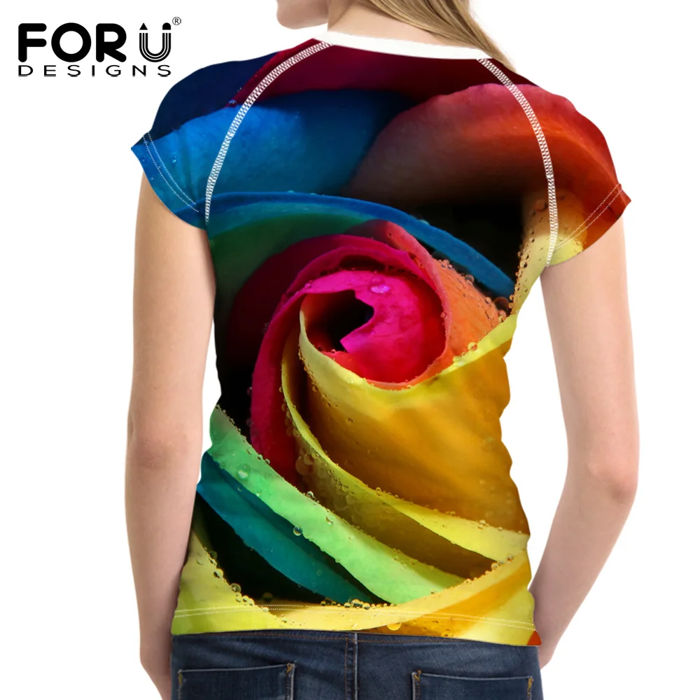 FORUDESIGNS/Модная женская футболка с 3D рисунком розы Повседневная брендовая одежда