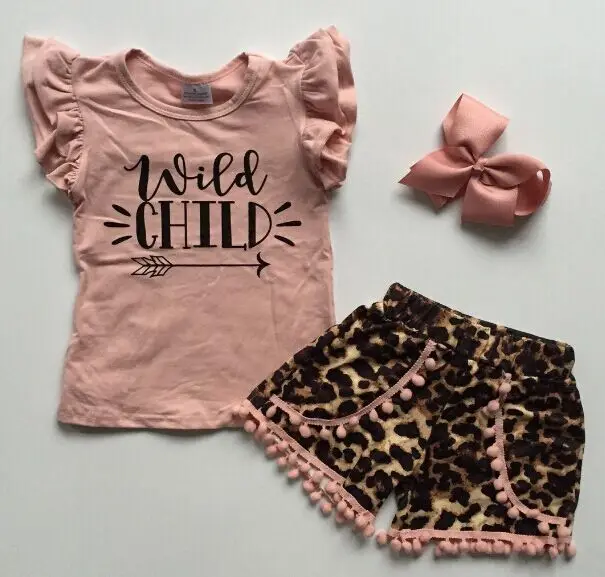 coral leopard Новая летняя детская одежда для маленьких девочек шорты с помпонами Леопардовый Костюм для детей с изображением Иисуса изысканные аксессуары с оборками - Цвет: coral leopard