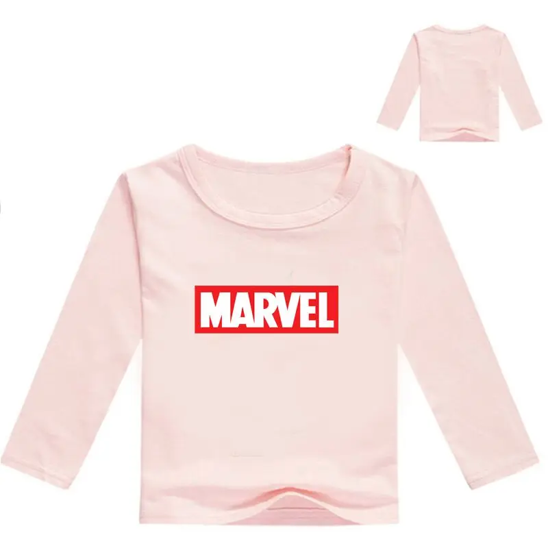 color at picture Новая весенняя Футболка с принтом комиксов Marvel для маленьких мальчиков детская одежда детские футболки с длинными рукавами хлопковые топы с героями мультфильмов для девочек - Цвет: color at picture