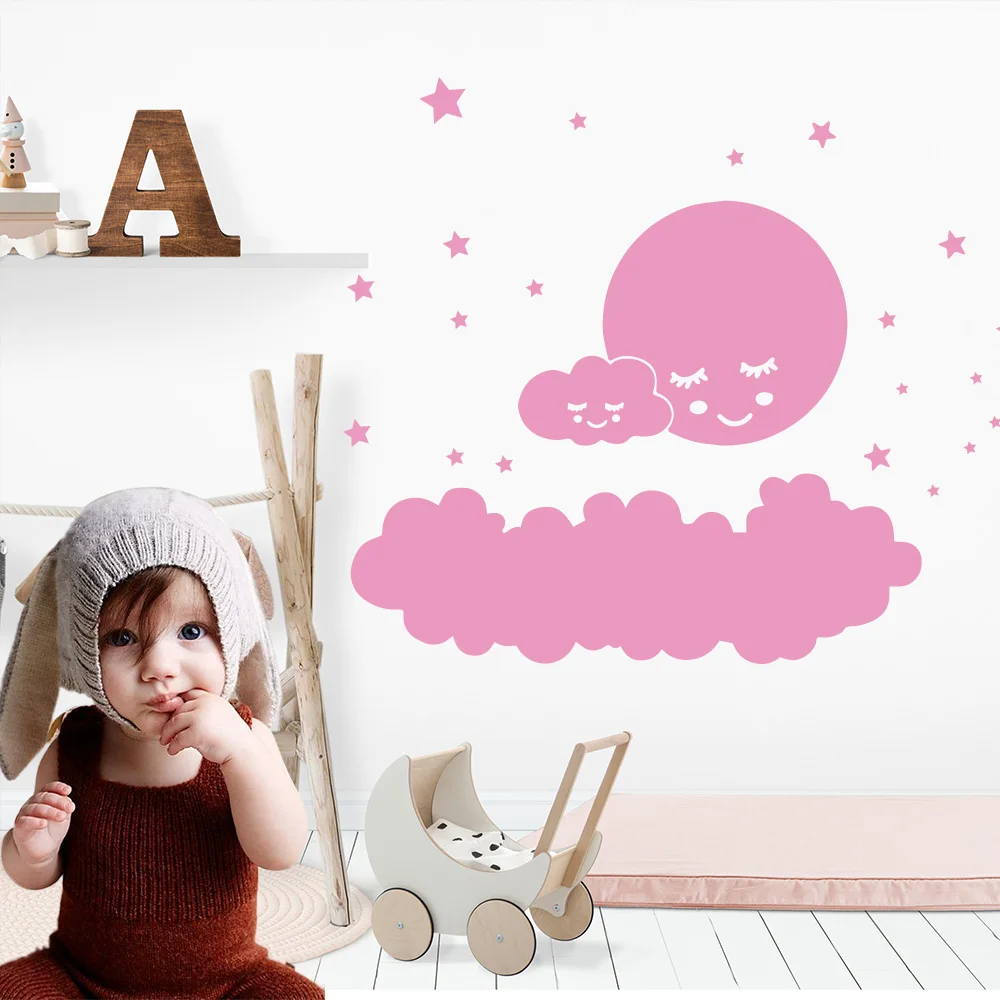 soft pink Персонализированные облака звезда детские наклейки виниловые на стены стикеры застенчивая Луна детская комната украшение для спальни Декор Настенные обои - Цвет: soft pink