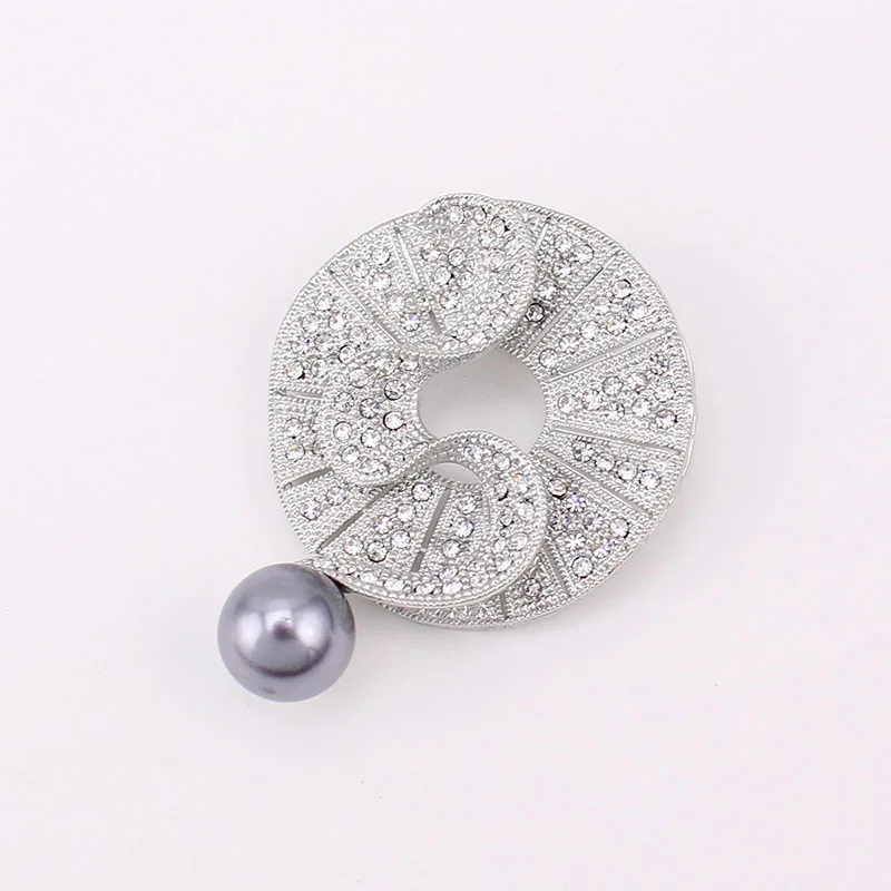 Crystal Rhinestone Simulated Pearl Feather Wedding Flower Pin Brooch Elegant New Vintage Round Shape Bright Jewelry BH8254 | Украшения и