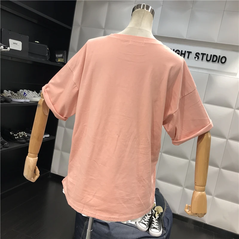 

New Summer Fashion Short Sleeve Women's Tshirts Blingbling Beading Sequins Pineapple Cotton Tops Loose Students T-shirts