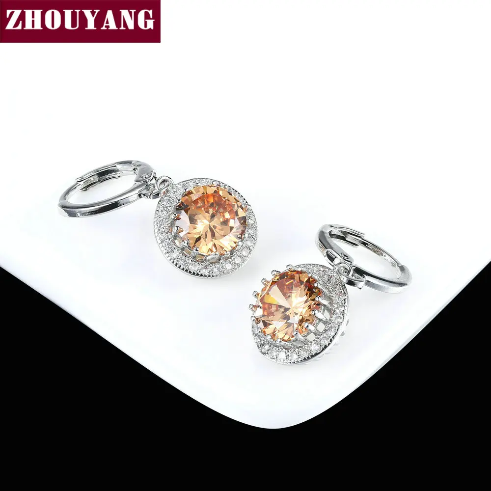 Серьги-капли ZHOUYANG для женщин, классические серьги с круглой огранкой и кубическим цирконием, розовое золото, серебро, свадебный подарок, модные ювелирные изделия E551 E825