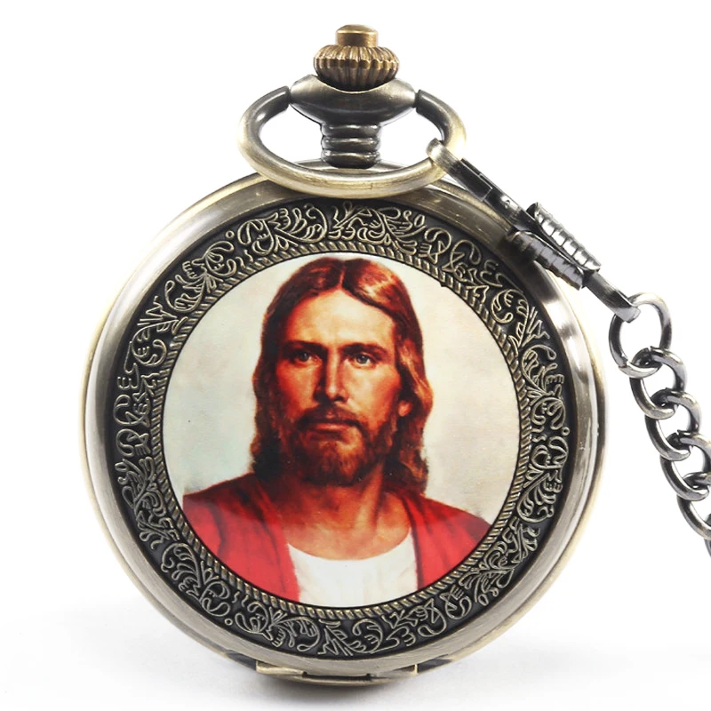 

Box Package Romantic Madonna Mary Pocket Fob Watch with Chain Easter Jesus Quartz Pocket Clock For Men Mens Women Christian Gift