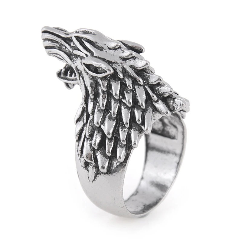 Винтажное кольцо с головой волка в стиле панк животными мужское серебряным