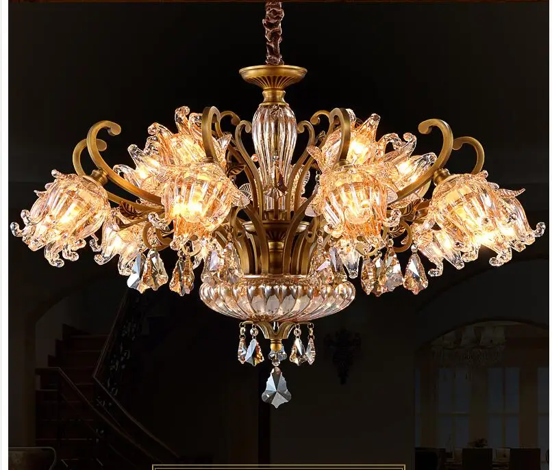 

Free Shipping European Modern Decora Brass Antique Crystal Chandelie E14 LED AC Brass Crystal Lamp Lustre Suspension Chandelier