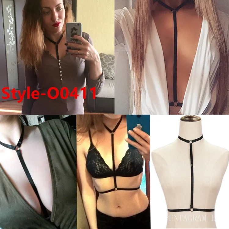 Style O0411 Женский модный сексуальный бюстгальтер в клетку, черный бандаж, женское белье с эластичными ремешками, регулируемые сзади топы в готическом стиле, костюм с пентаграммой - Цвет: Style O0411