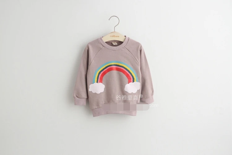 Rainbow pattern Новая Осенняя модная детская футболка с длинными рукавами; Детская Хлопковая одежда с рисунком радуги, облаков, Луны для мальчиков и девочек; топы с рисунками - Цвет: Rainbow pattern