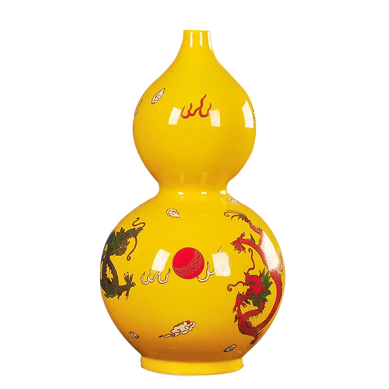 Цзиндэчжэнь керамическая большая ваза Новый китайский стиль желтая глазурь