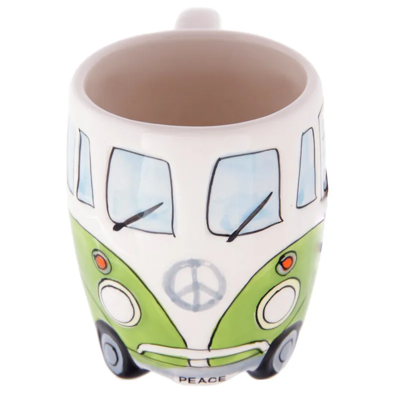 1 шт., керамическая кофейная кружка Camper Van adventures, ретро кружка с автобусом, кофейная кружка хиппи с подарочной коробкой, уникальная идея подарка - Цвет: Зеленый