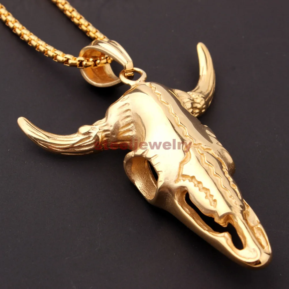 Мужские украшения серебряный/черный/золотой кулон с черепом буйвола из