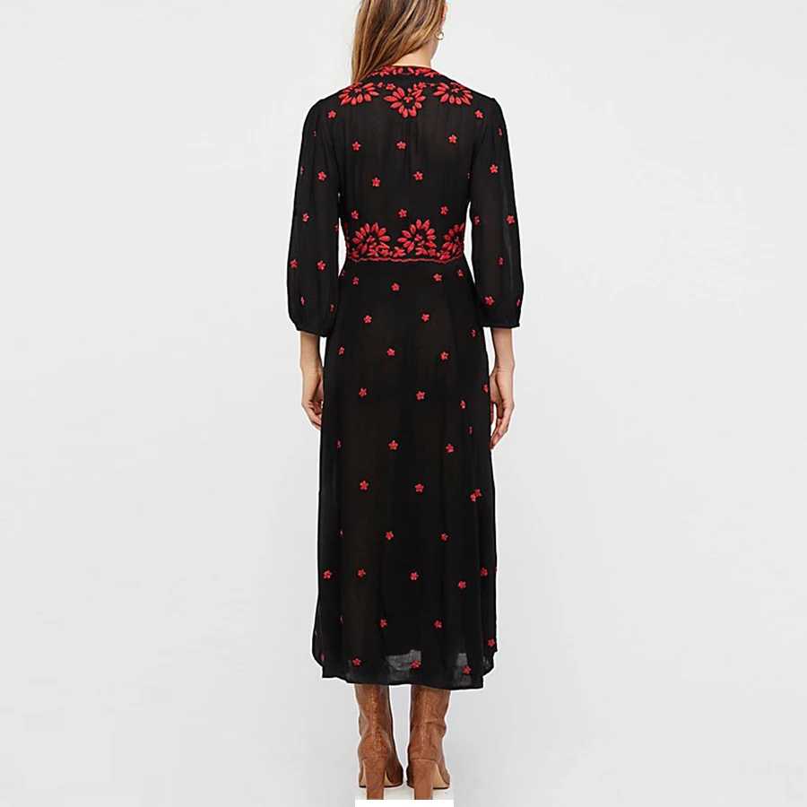 Женское винтажное платье с цветочной вышивкой TEELYNN Boho повседневное длинное