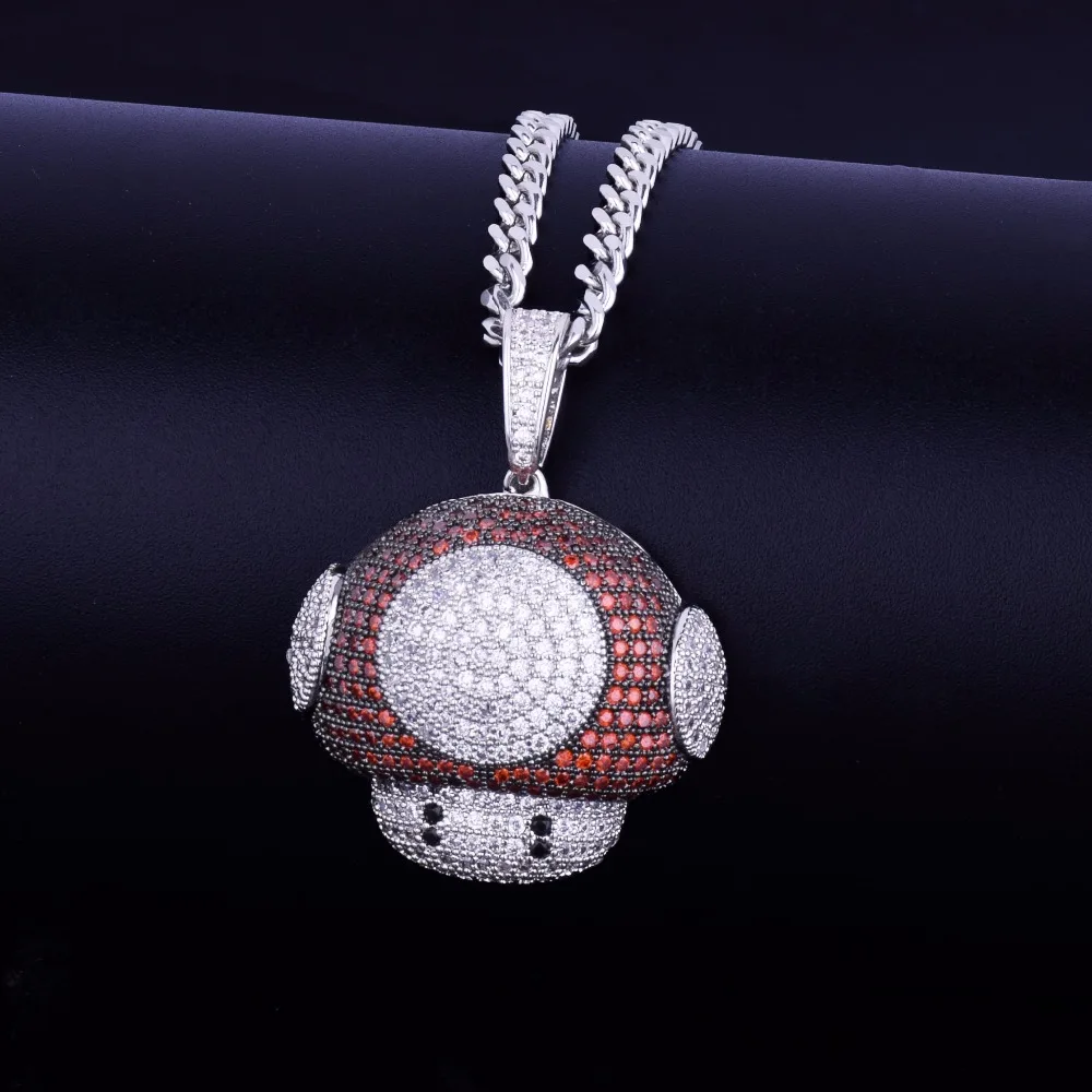 Ледяной красный кулон ожерелье с веревкой цепи Серебряный цвет Bling кубического циркония Мужчины Женщины хип-хоп ювелирные изделия