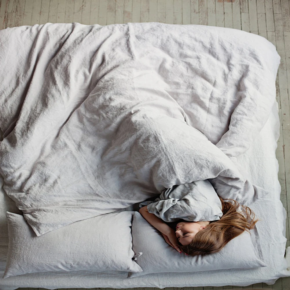 Плоское белье постельное из натурального льна во французском стиле с эффектом