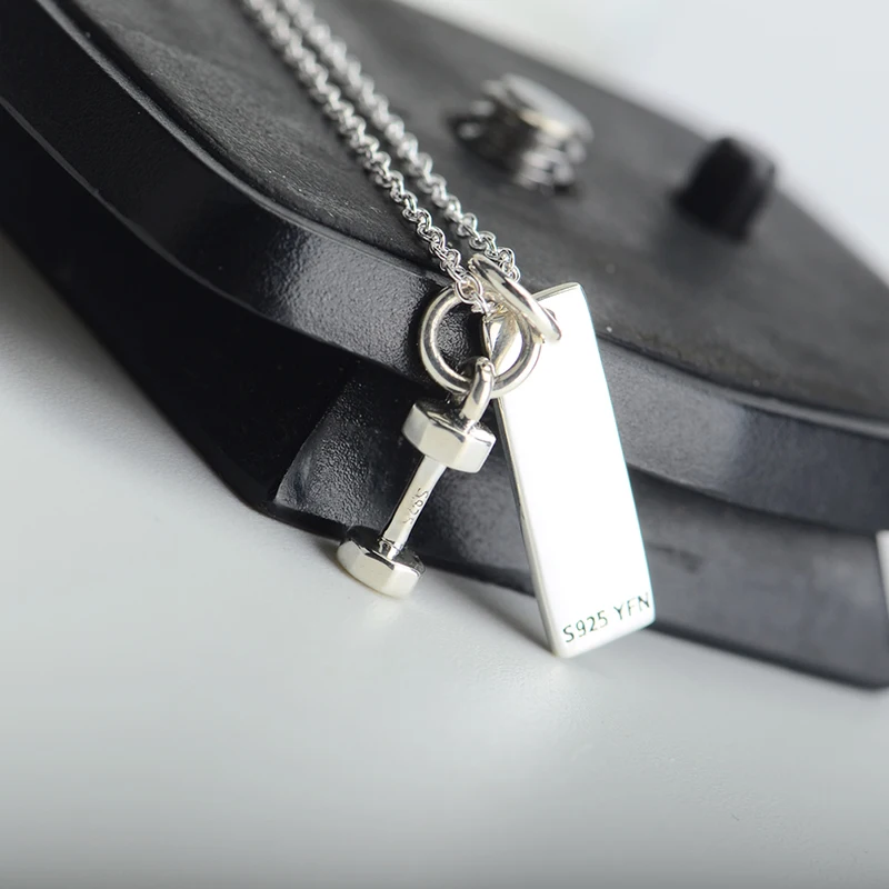 Фитнес ювелирные изделия 925 стерлинговое серебро подвеска бирка и гантеля