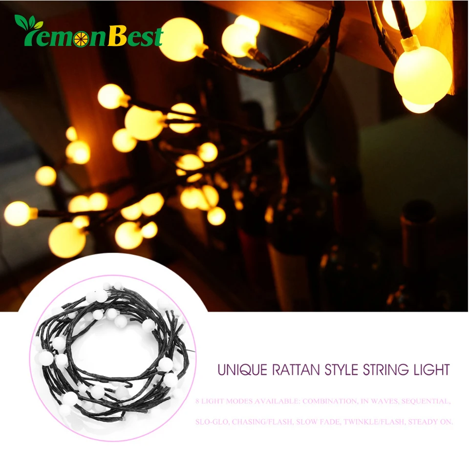 DIY ротанга Стиль Новогодние товары украшения свет шнура 2.5 м гибкий 72 LED теплый