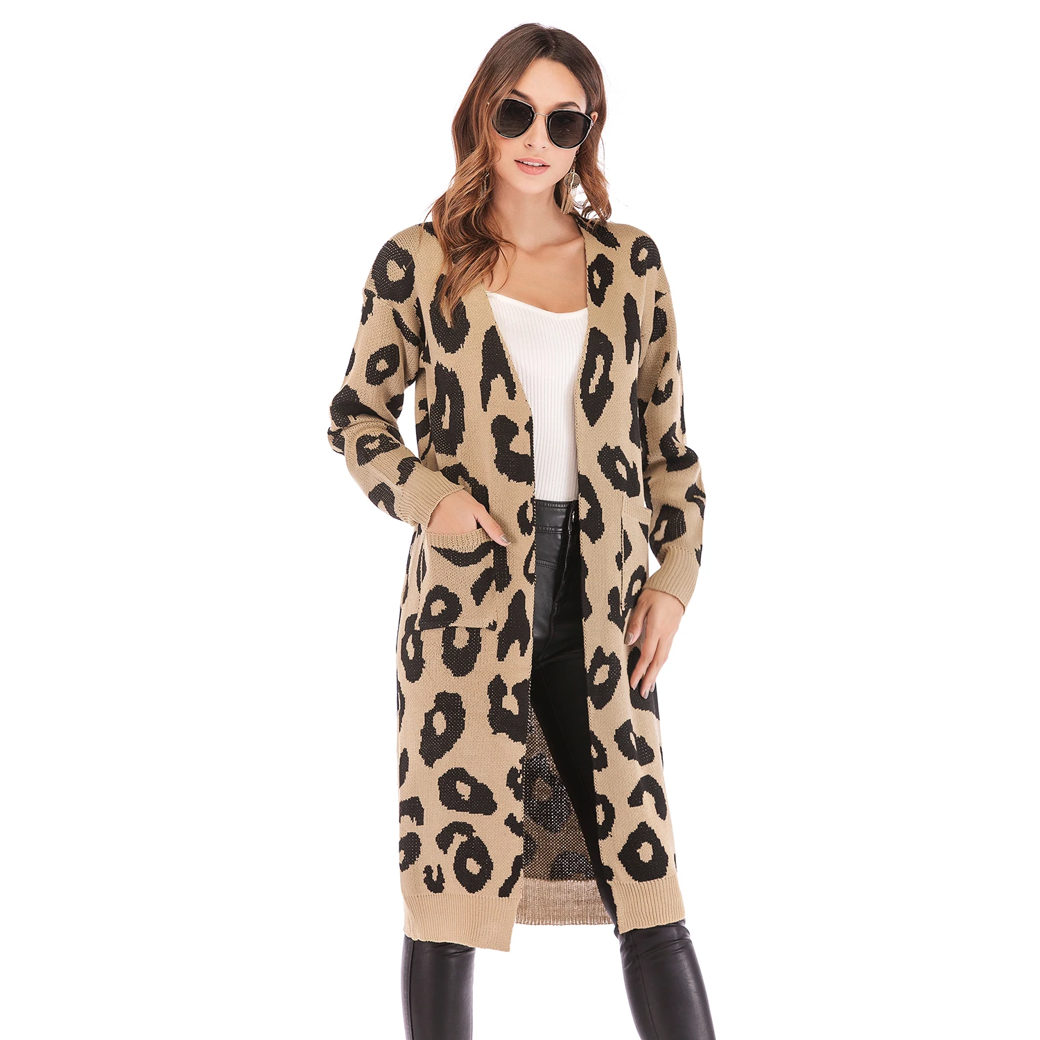 2018 Autumn Winter Fashion Women Long Sleeve loose Leopard knitting cardigan sweater Knitted Female Cardigan pull femme |