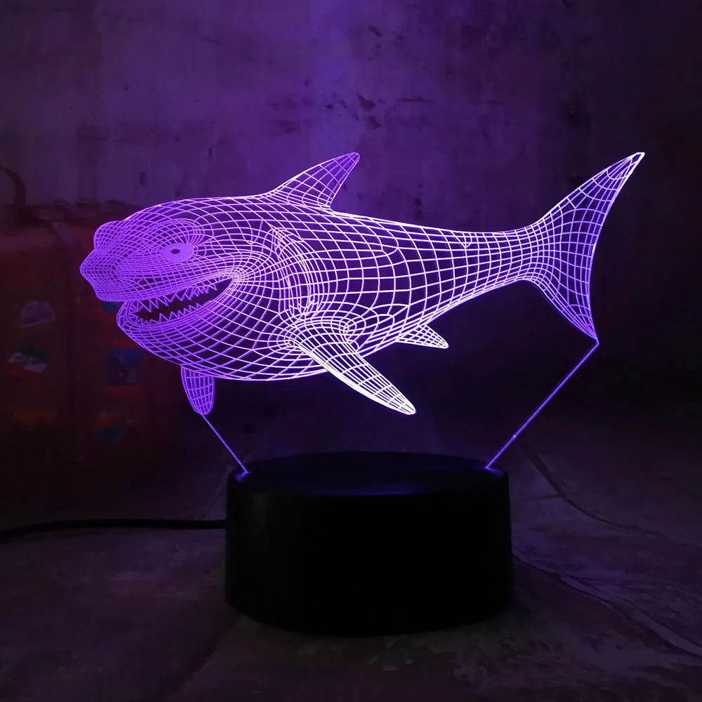 Новый крутой Акулья пасть 3D светодиодный 7 цветов Ночник светильник USB пульт