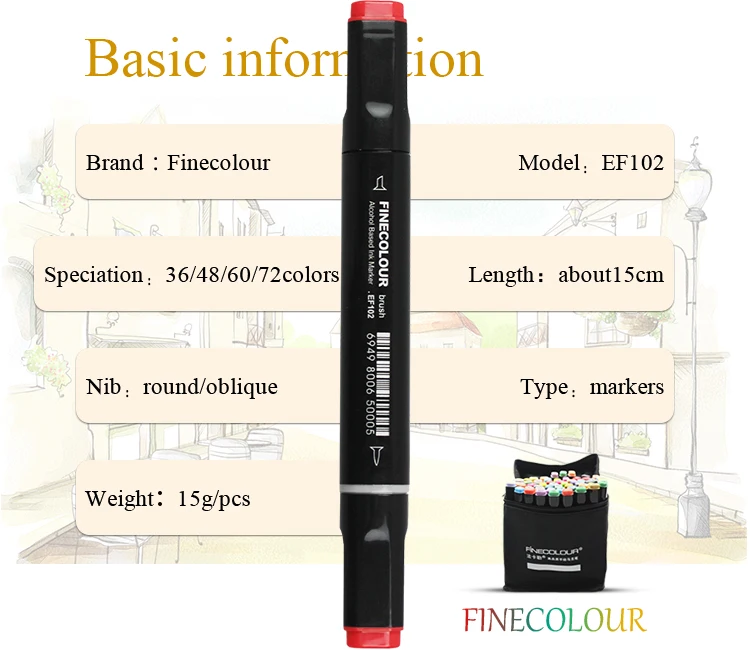 Finecolour EF102 двуглавая мягкая кисть на спиртовой основе чернила Маркер профессиональный эскиз Живопись Искусство Маркеры Ручка