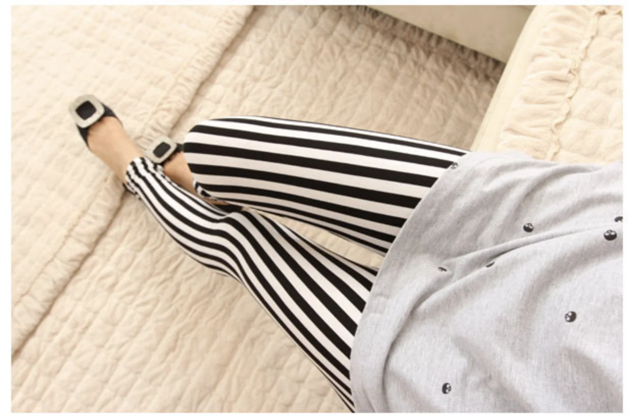 Хит продаж женские леггинсы в черно белую Вертикальную Полоску модные