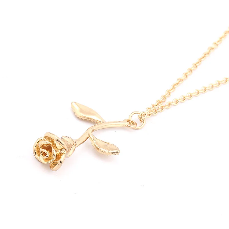 Hot Sale Handmade Alloy Gold Color Rose Flower Pendant Necklace Beauty Charm Valentine Gifts Women Fashion Jewelry | Украшения и