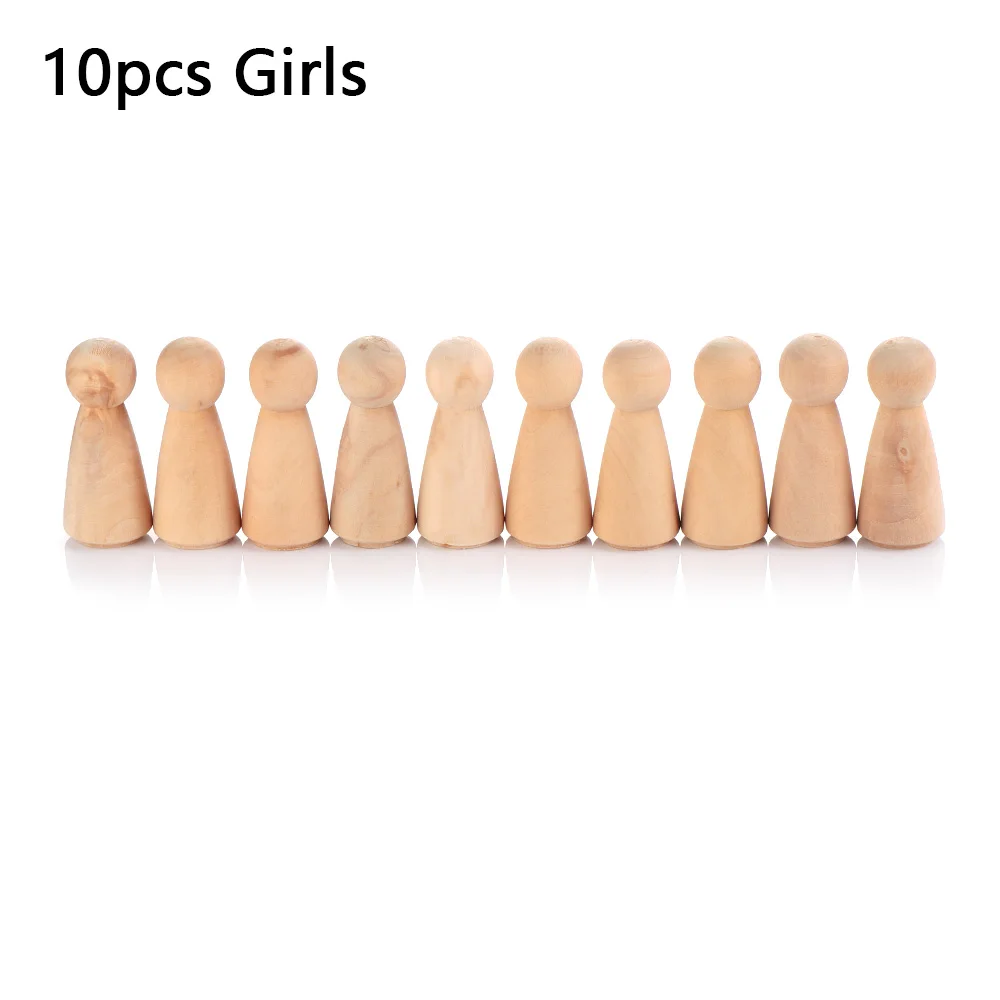 10pcs Girls 5/10 шт./компл. милые Неокрашенные Пустые деревянный колышек людей гнездовой комплект колышки для кукол ремесла Сделай Сам игрушка Монтессори творческая детская игрушка Свадебный дом - Цвет: 10pcs Girls