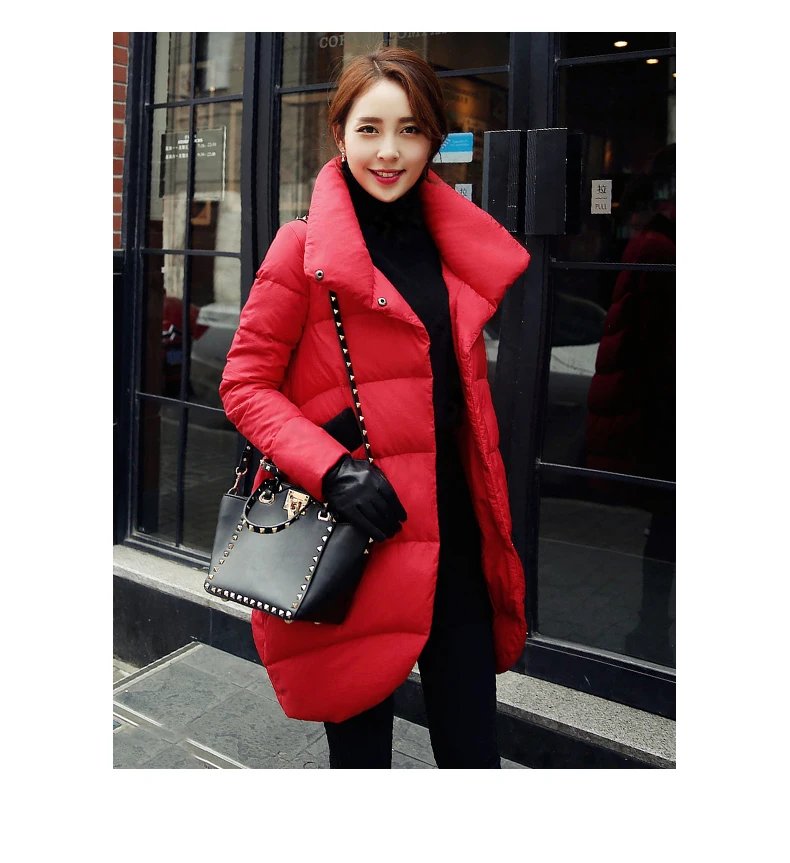 Женский длинный пуховик на белом утином пуху повседневный свободный большого