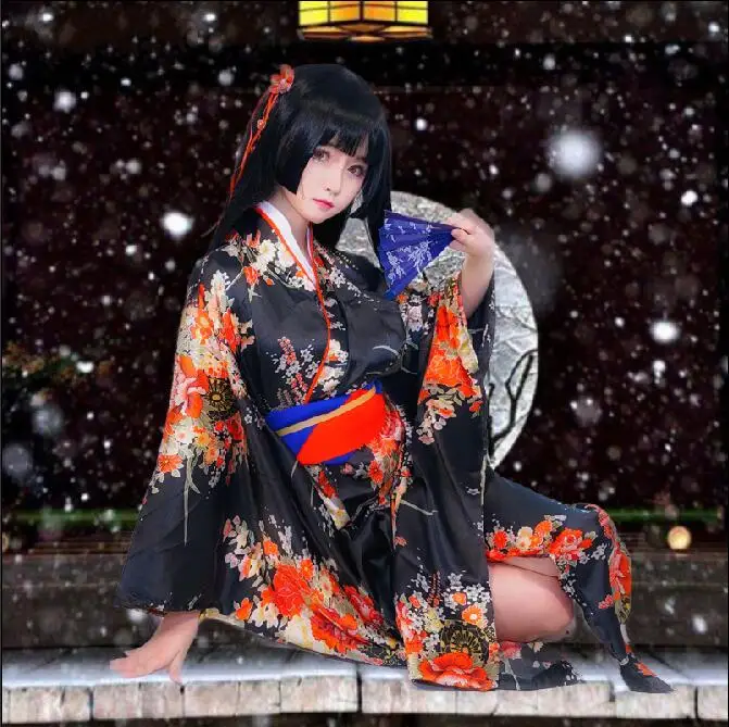 Полный комплект японское аниме костюм горничной Jigoku Shoujo Enma Ai кимоно Униформа