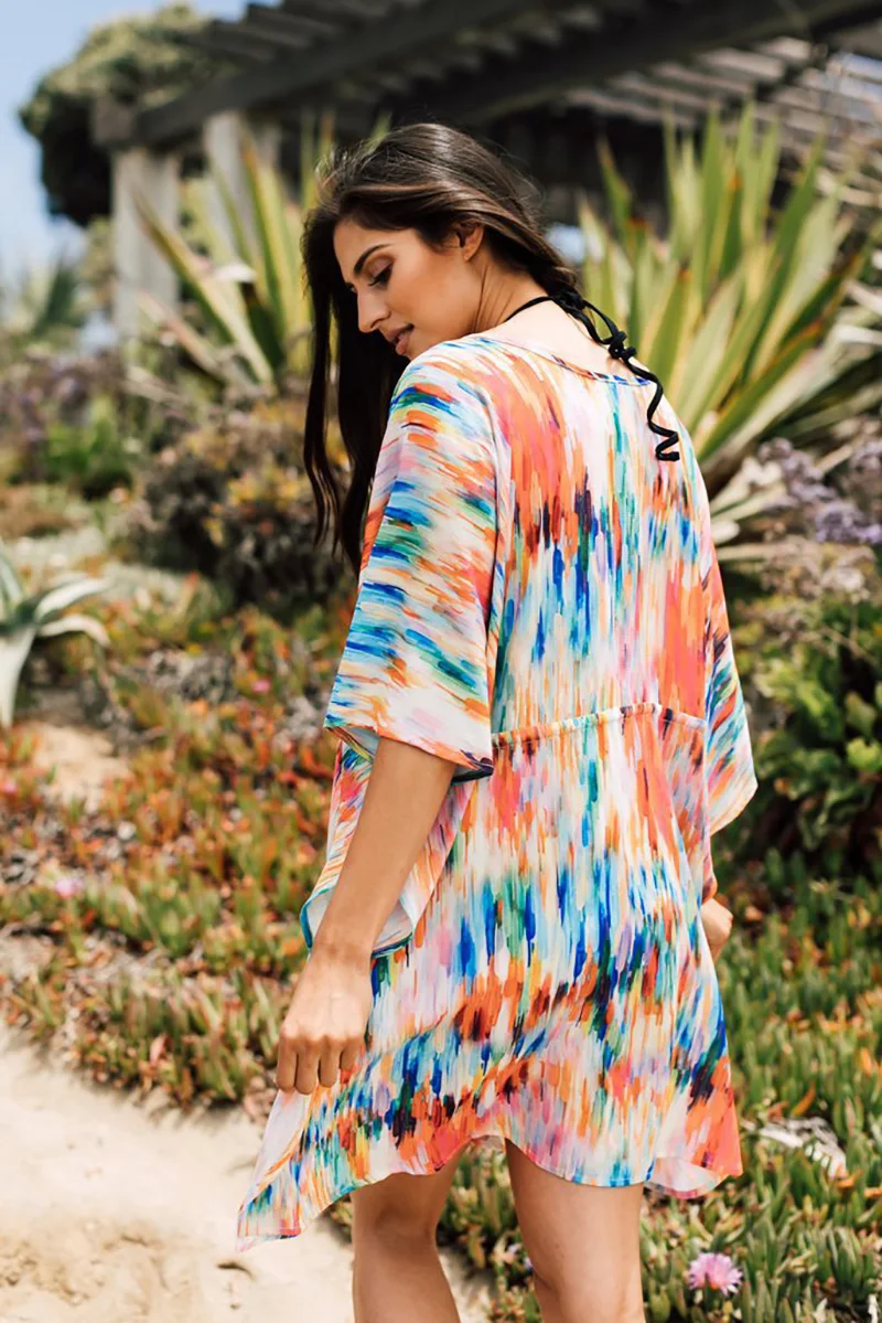 Fitshinling летнее шифоновое платье пляжное с глубоким v образным вырезом tie dye boho парео