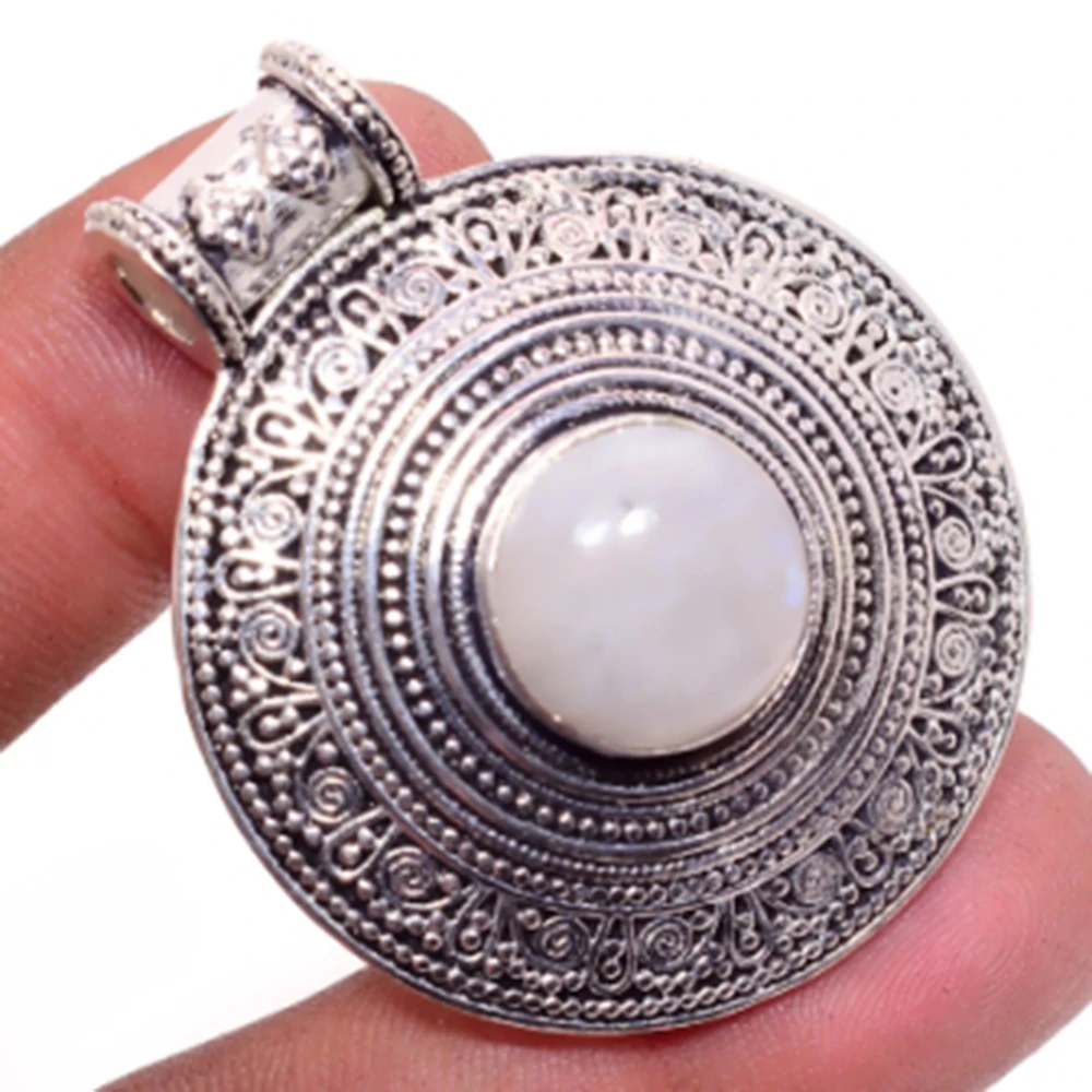 

Rainbow Moonstone Pendant Silver Overlay over Copper, 48 mm , P6063
